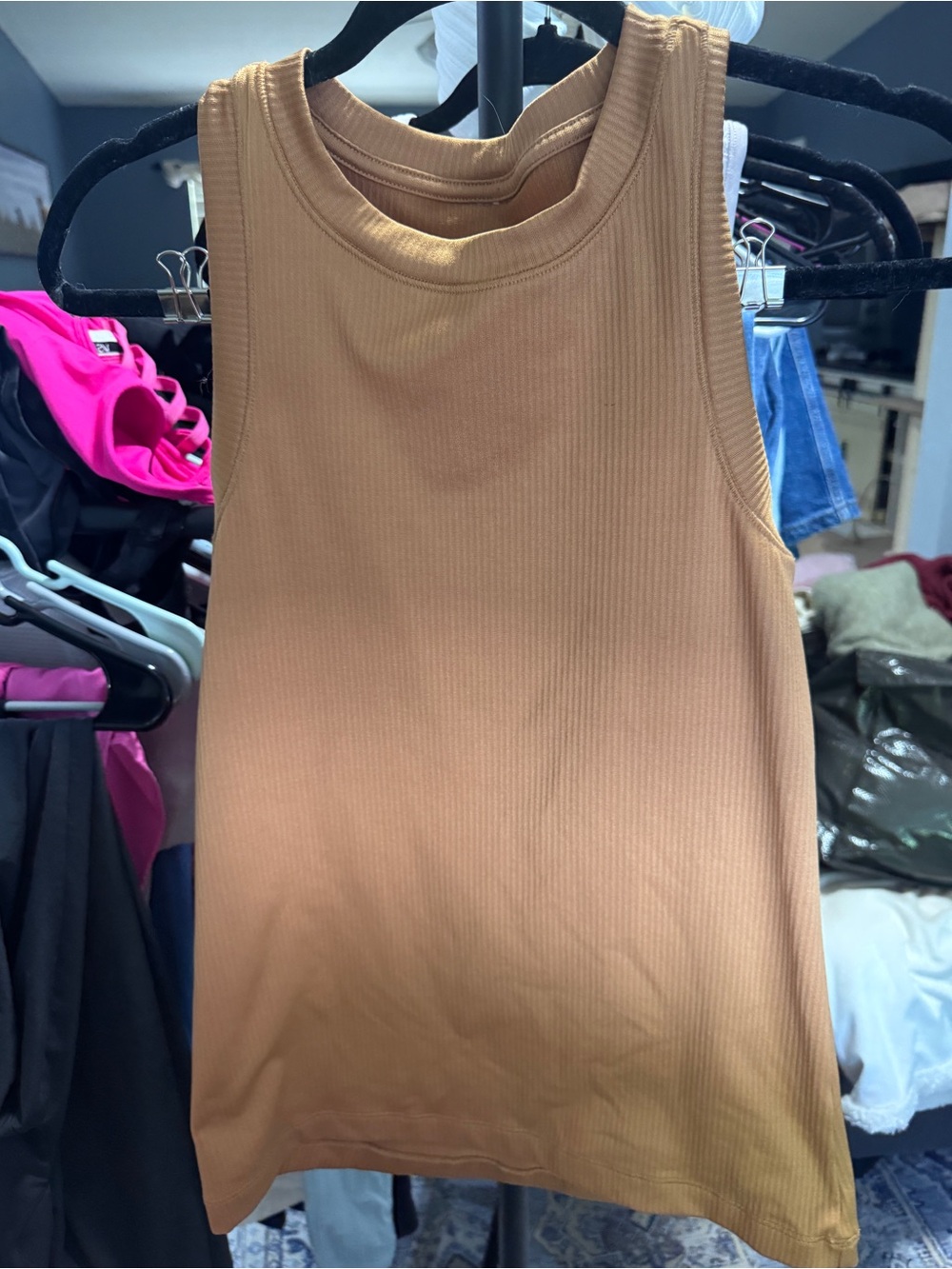 CALIA by Carrie Underwood Ribbed Tank Top in Camel Tan